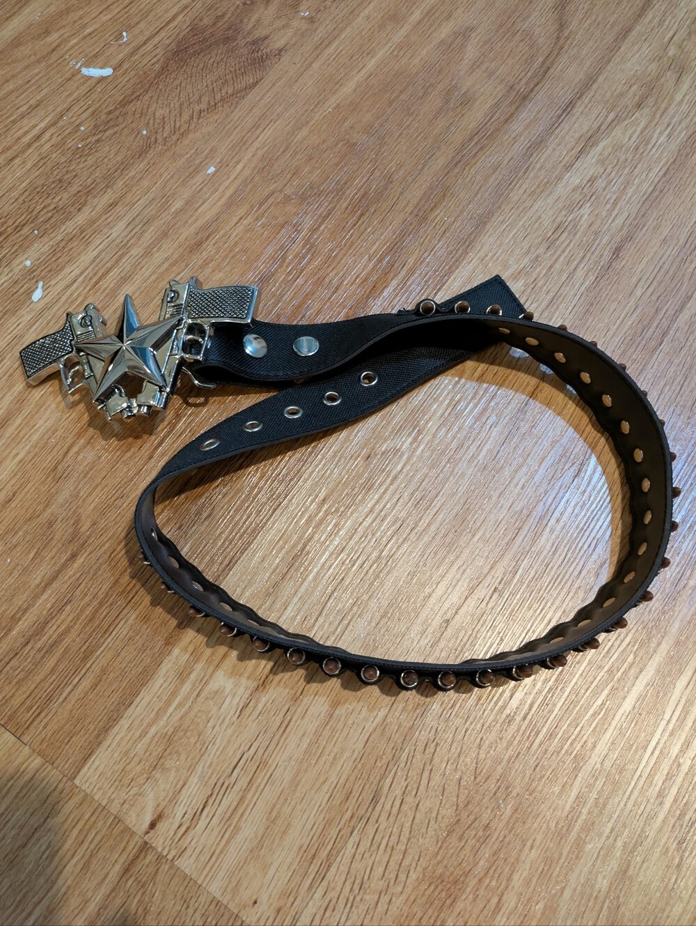 Black Studded Leather Belt with Silver Star Buckle
